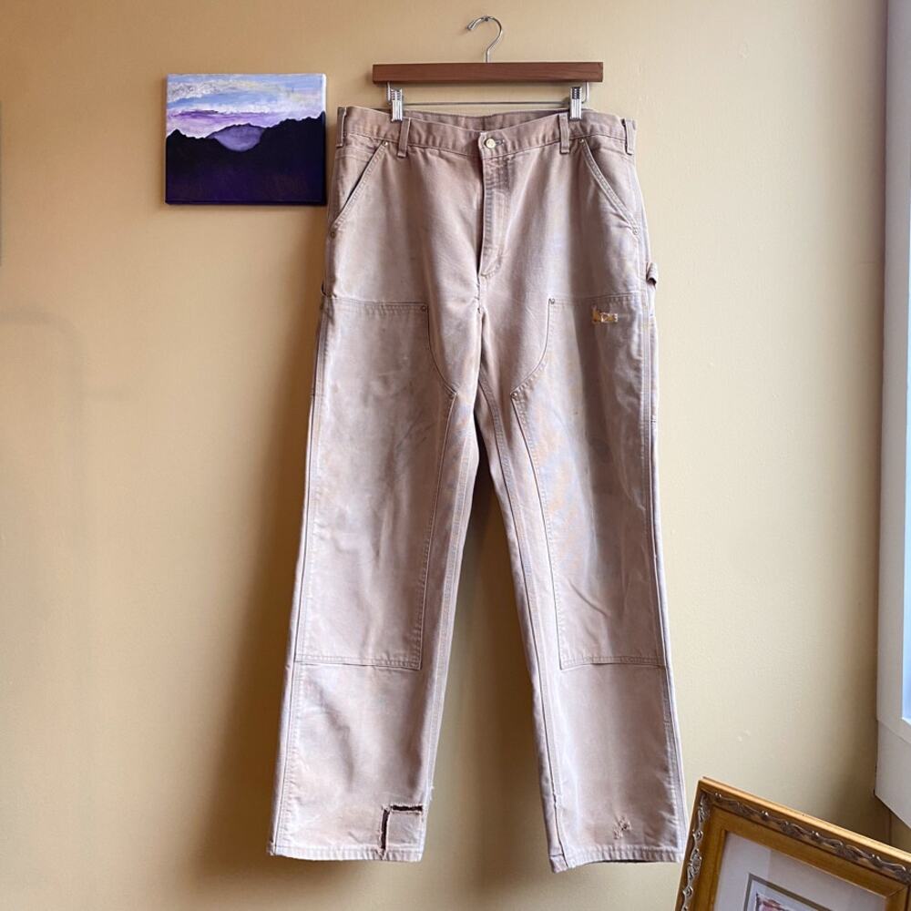 Carhartt Carpenter Pants Double Knee Vintage 90s Light Brown Tan Size 42